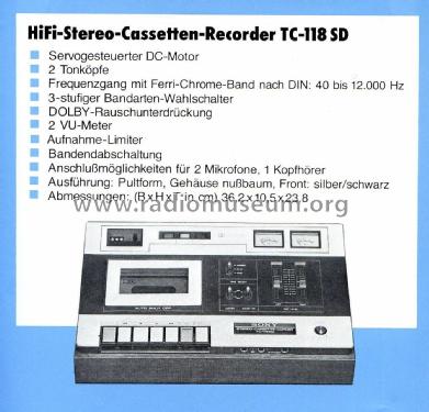 Stereo Cassette-Corder TC-118SD; Sony Corporation; (ID = 2807404) Enrég.-R