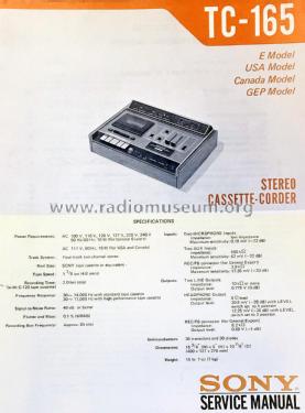 Stereo Cassette-Corder TC-165; Sony Corporation; (ID = 2844842) Enrég.-R