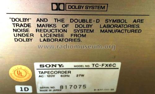 Stereo Cassette Deck TC-FX6C; Sony Corporation; (ID = 2591585) R-Player