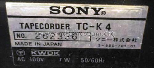 Stereo Cassette Deck TC-K4; Sony Corporation; (ID = 2424682) R-Player