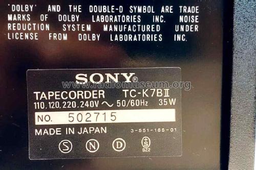 Stereo Cassette Deck TC-K7B II ; Sony Corporation; (ID = 2583683) R-Player