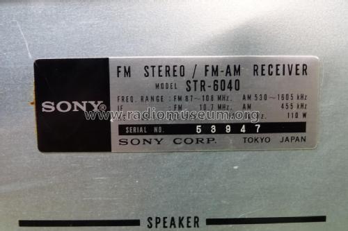 Stereo Receiver STR-6040; Sony Corporation; (ID = 2614123) Radio