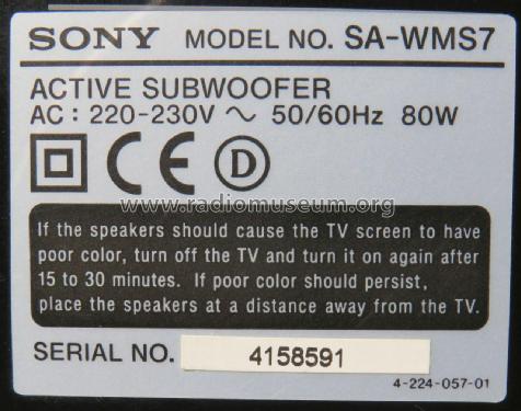 Subwoofer SA-WMS7; Sony Corporation; (ID = 2409069) Lautspr.-K