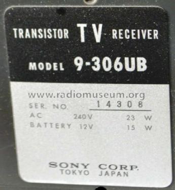Transistor TV Receiver 9-306UB; Sony Corporation; (ID = 2453124) Television