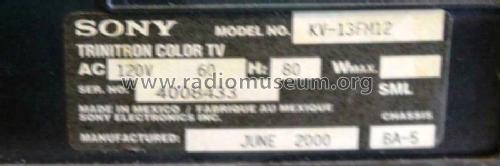 Trinitron Color TV KV-13FM12 Ch= BA-5; Sony Corporation; (ID = 2427276) Television