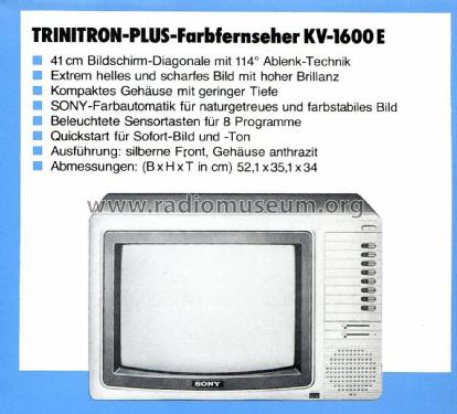 Trinitron Plus KV-1600 E; Sony Corporation; (ID = 2807622) Television