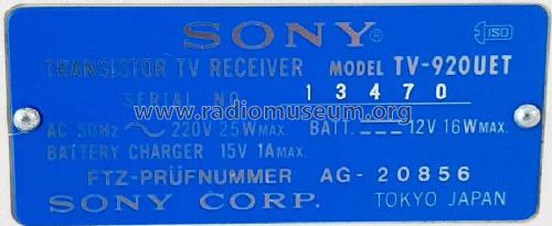 TV-920 UET; Sony Corporation; (ID = 2589349) Televisore