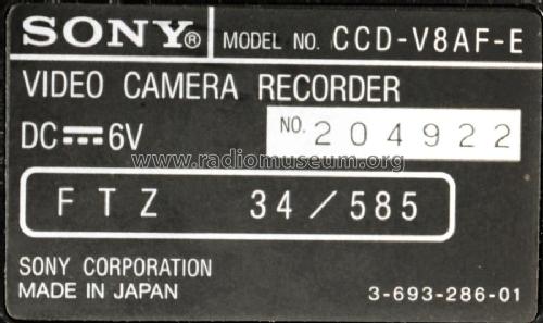 Video Camera Recorder CCD-V8AF-E; Sony Corporation; (ID = 2694683) Sonido-V
