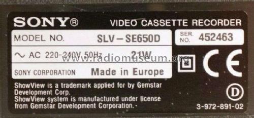 Video Cassette Recorder SLV-SE650D; Sony Corporation; (ID = 2588215) R-Player