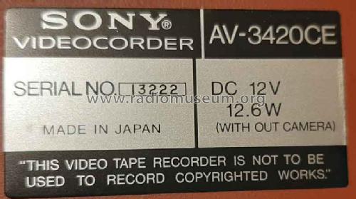 Sony-Matic Portable Videocorder - Videorecorder AV-3420CE; Sony Corporation; (ID = 2588561) Enrég.-R