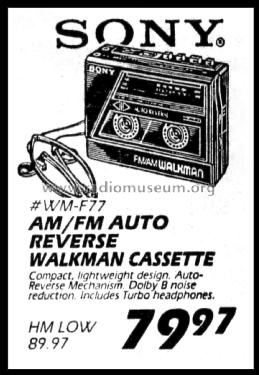 Walkman FM/AM Stereo Cassette Player WM-F77; Sony Corporation; (ID = 2805401) Radio