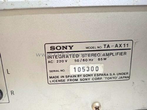 Integrated Stereo Amplifier TA-AX11; Sony España; Hispano (ID = 3122881) Ampl/Mixer