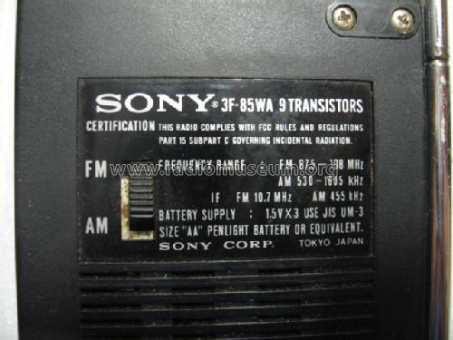 9 Transistor 3F-85WA; Sony Corporation; (ID = 1596594) Radio