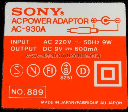 AC Power Adaptor AC-930A; Sony Corporation; (ID = 2024563) Fuente-Al