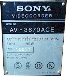 Videocorder AV-3670ACE; Sony Corporation; (ID = 1224186) R-Player