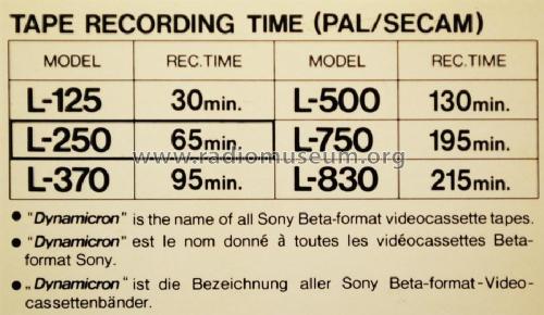 Beta ß Video Cassette ; Sony Corporation; (ID = 1821213) Misc