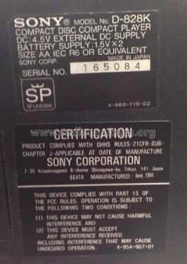 Car Discman D-828K; Sony Corporation; (ID = 1709886) R-Player