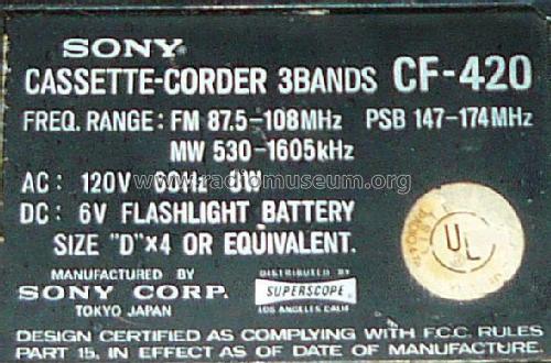 Cassette-Corder PSB/FM/AM 3 Bands CF-420; Sony Corporation; (ID = 1964051) Radio
