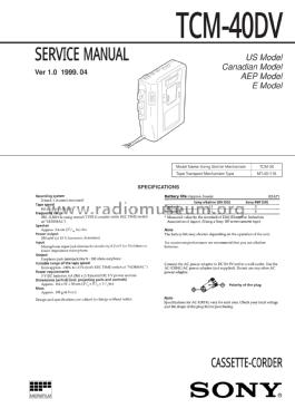Cassette-Corder TCM-40DV; Sony Corporation; (ID = 1962553) R-Player