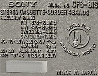 FM/MW/SW1/SW2 Stereo Cassette-Corder CFS-81S; Sony Corporation; (ID = 633553) Radio