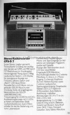 Stereo Radiorecorder CFS-D 7; Sony Corporation; (ID = 1719951) Radio