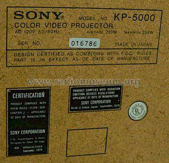 Color Video Projector KP-5000; Sony Corporation; (ID = 985855) Television