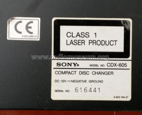 Compact Disc Changer CDX-605; Sony Corporation; (ID = 2038129) R-Player