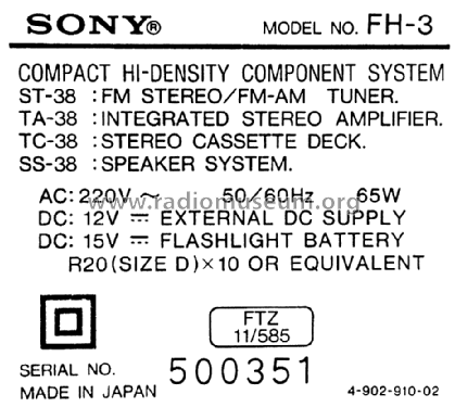 Compact HI-Density Component System FH-3; Sony Corporation; (ID = 852555) Radio