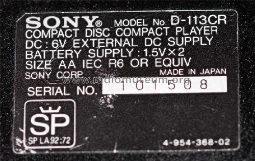Discman D-113CR; Sony Corporation; (ID = 2087252) R-Player