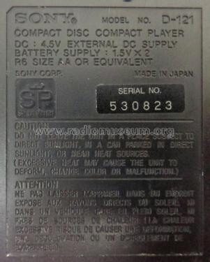Discman D-121; Sony Corporation; (ID = 1747408) Reg-Riprod