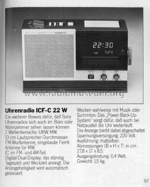 Dream Machine ICF-C22W; Sony Corporation; (ID = 1719933) Radio