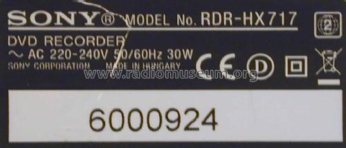 DVD-Recorder RDR-HX717; Sony Corporation; (ID = 1551453) R-Player