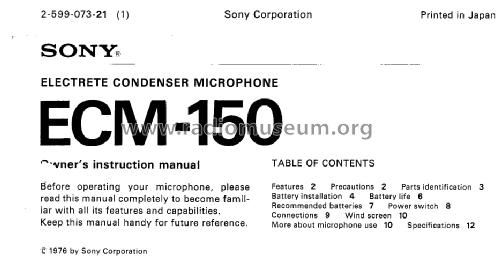 Electret Condenser Microphone ECM-150; Sony Corporation; (ID = 1698443) Microphone/PU