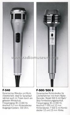 F-500 S; Sony Corporation; (ID = 2076548) Mikrofon/TA