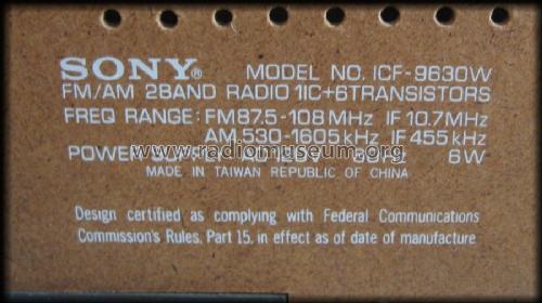 FM/AM 2 Band Radio ICF-9630W; Sony Corporation; (ID = 1541781) Radio