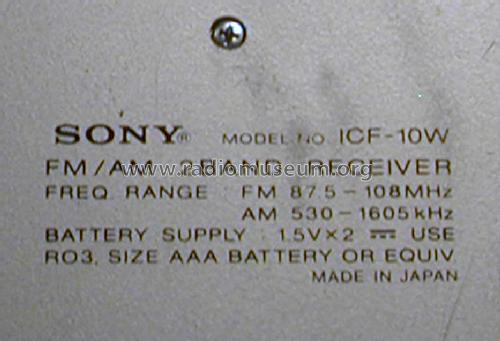 FM/AM 2-Band Receiver ICF-10W; Sony Corporation; (ID = 1483780) Radio