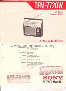 FM/AM 2 Band Receiver TFM-7720W. US/Canada Model; Sony Corporation; (ID = 1530306) Radio