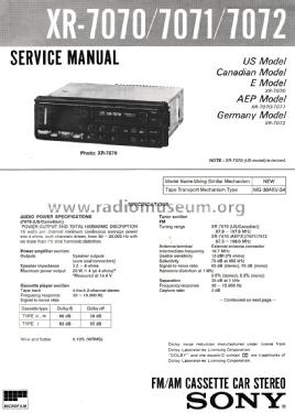 FM/AM Cassette CAR Stereo XR-7072; Sony Corporation; (ID = 2044849) Car Radio