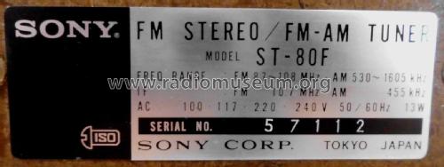 FM Stereo / FM-AM Tuner ST-80F; Sony Corporation; (ID = 2035825) Radio