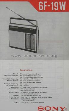 FM/AM Solid State 6F-19W; Sony Corporation; (ID = 824047) Radio