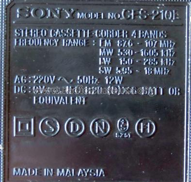 FM/MW/LW/SW Stereo Cassette - Corder CFS-210L; Sony Corporation; (ID = 1988859) Radio