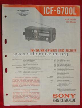 FM/SW/MW/LW Multi Band Receiver ICF-6700L; Sony Corporation; (ID = 1563167) Radio