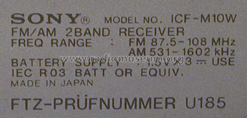 FM/AM 2 Band Receiver ICF-M10W; Sony Corporation; (ID = 1491086) Radio