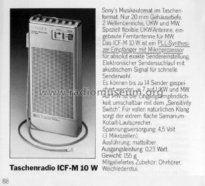 FM/AM 2 Band Receiver ICF-M10W; Sony Corporation; (ID = 1719759) Radio