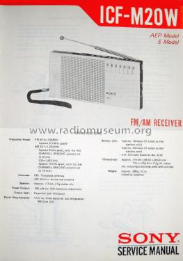 FM/AM 2 Band Receiver ICF-M 20 W; Sony Corporation; (ID = 1804119) Radio