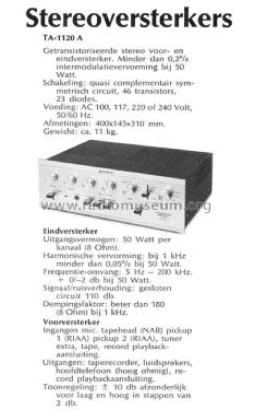 Integrated Amplifier 1120 TA-1120A; Sony Corporation; (ID = 1721182) Ampl/Mixer