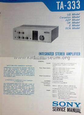 Integrated Stereo Amplifier TA-333; Sony Corporation; (ID = 1725783) Ampl/Mixer