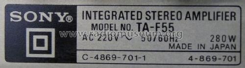 Integrated Stereo Amplifier TA-F55; Sony Corporation; (ID = 627170) Ampl/Mixer