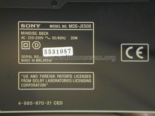Minidisc Deck MDS-JE500; Sony Corporation; (ID = 2053024) R-Player
