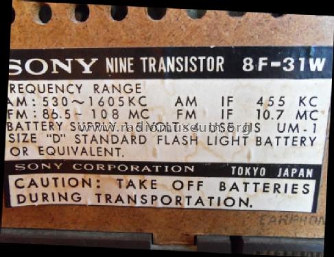 All Transistor Solid State 8F-31W; Sony Corporation; (ID = 1505859) Radio